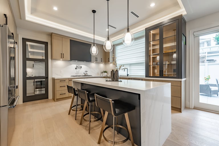 Luxury kitchen with white countertops